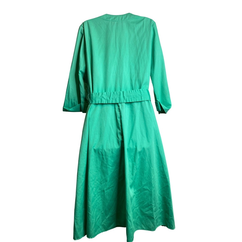 Vintage Paul Alfred LTD Green Midi Dress Sz 16 Belted Pockets‎ Career Secretary - Picture 2 of 11